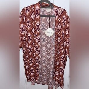 Knox Rose BOHO Geometric Brown and Purple Kimono~XS/S NWT